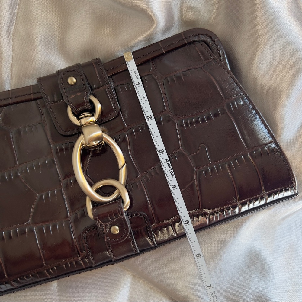 Ann Taylor Women’s Brown Crocodile Embossed Leather Clutch Handbag Purse NWOT - Picture 11 of 12